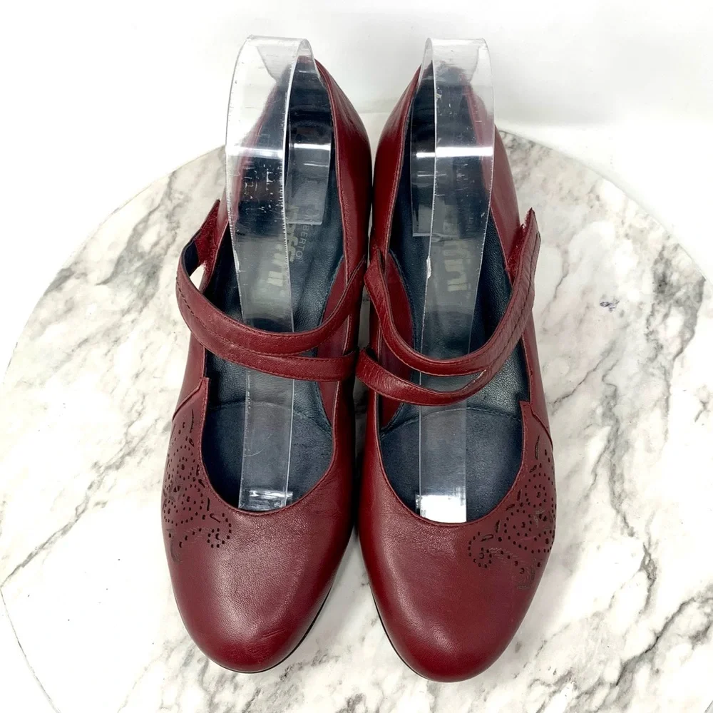 Umberto Raffini Red Leather Comfort Mary Janes 39.5 Retro Whimsigoth Avant Garde